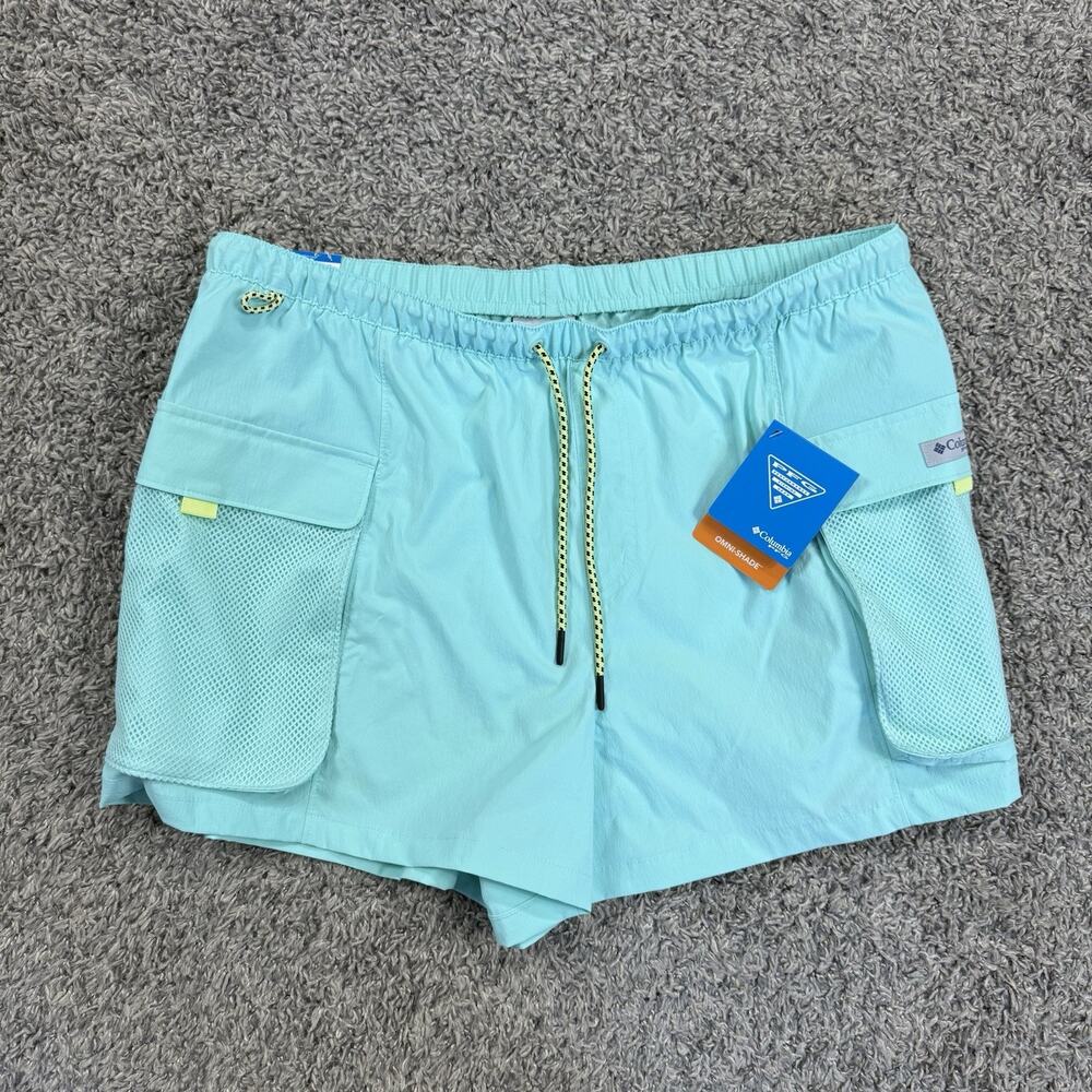 Columbia PFG Open Water Shorts Light Blue Cyan 3" Inseam Drawstring Women’s L